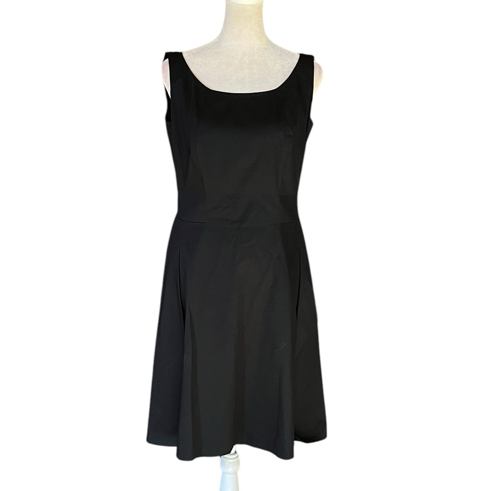 LAFAYETTE 148 BLACK COTTON PLEATED MIDI SLEEVELESS DRESS GREAT COND (2)